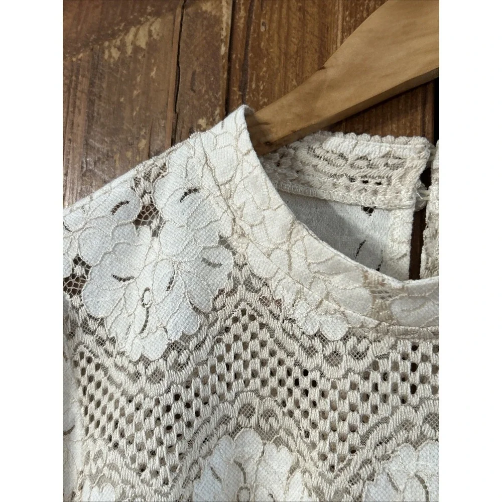 Dolan x Anthropologie Left Coast Mock Neck Long Sleeve Blouse Ivory Lace Small